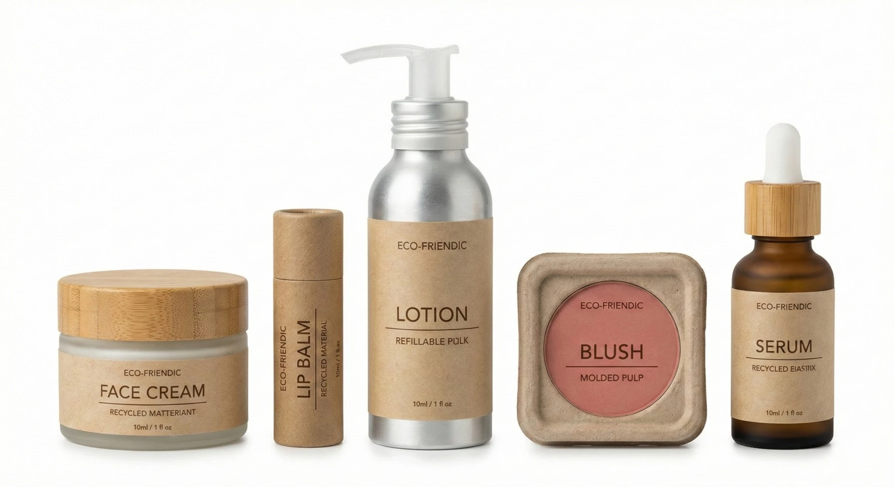 Unbranded modern sustainable cosmetic packaging set in neutral brand colors