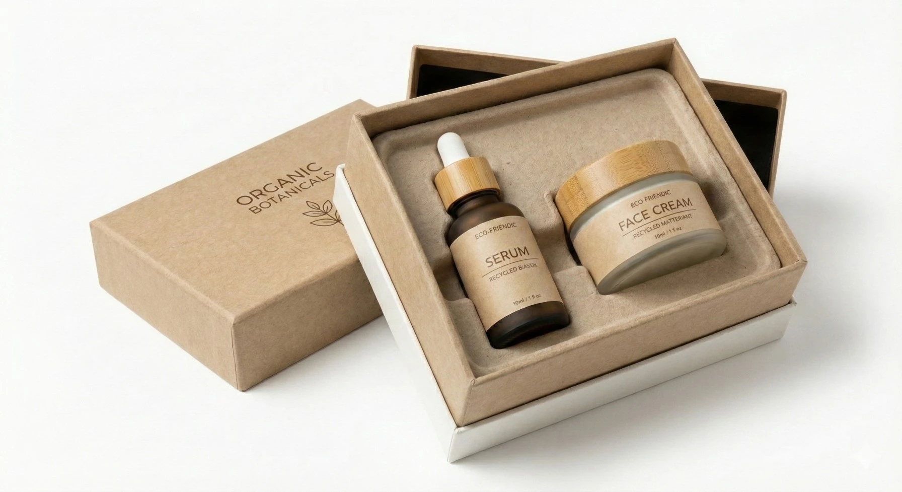 Unbranded premium gift set box with molded insert, neutral tones