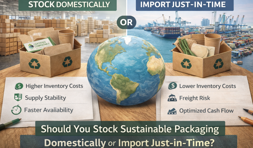 stock sustainable packaging domestically vs import just-in-time