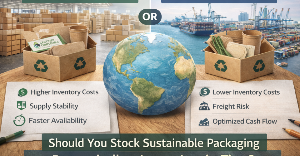 stock sustainable packaging domestically vs import just-in-time
